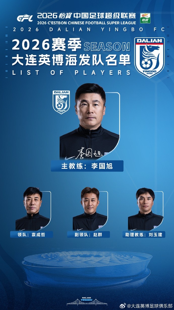 开云棋牌-大连英博新赛季名单：斯坦丘10号、毛伟杰22号、阿奇姆彭30号